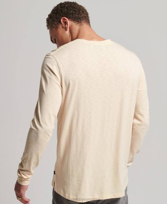 Superdry top henley din jerseu cu maneci lungi îmbrăcăminte cremă bărbați JX0Z6365