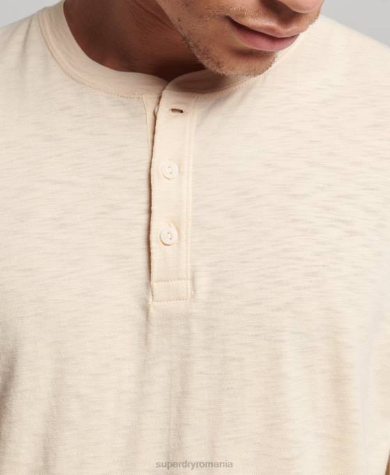 Superdry top henley din jerseu cu maneci lungi îmbrăcăminte cremă bărbați JX0Z6365