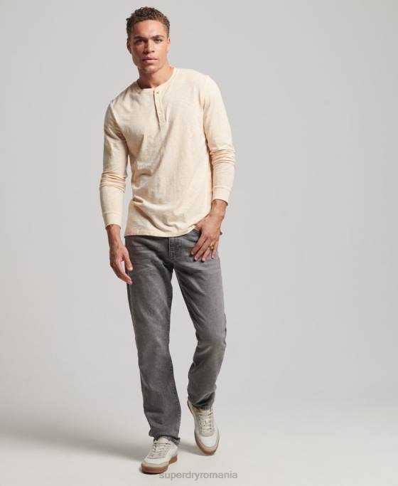 Superdry top henley din jerseu cu maneci lungi îmbrăcăminte cremă bărbați JX0Z6365