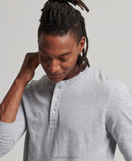 Superdry top henley din jerseu cu maneci lungi îmbrăcăminte gri inchis bărbați JX0Z1510