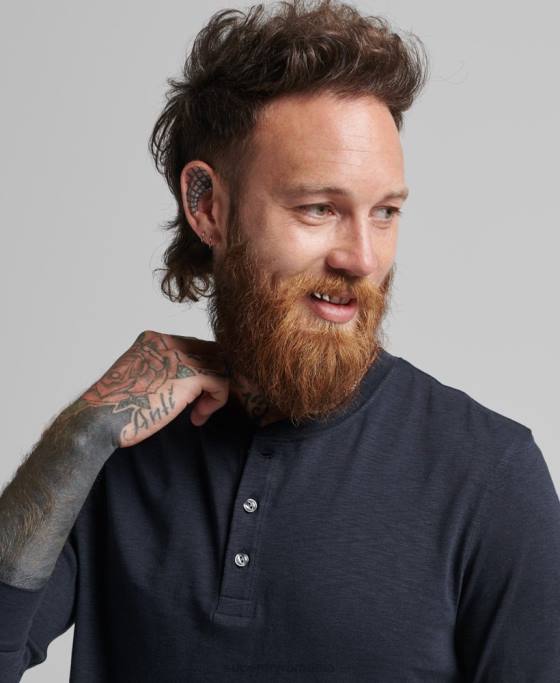 Superdry top henley din jerseu cu maneci lungi îmbrăcăminte marina bărbați JX0Z1513