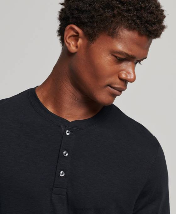Superdry top henley din jerseu cu maneci lungi îmbrăcăminte negru bărbați JX0Z1514