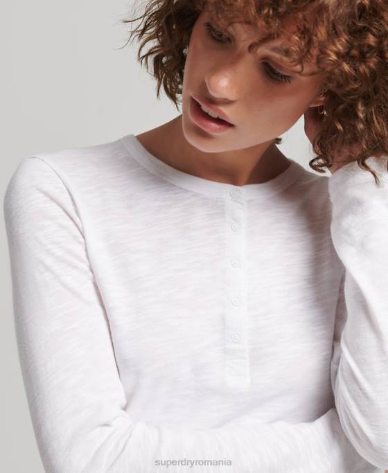 Superdry top henley din jerseu slub cu mânecă lungă îmbrăcăminte alb femei JX0Z3001