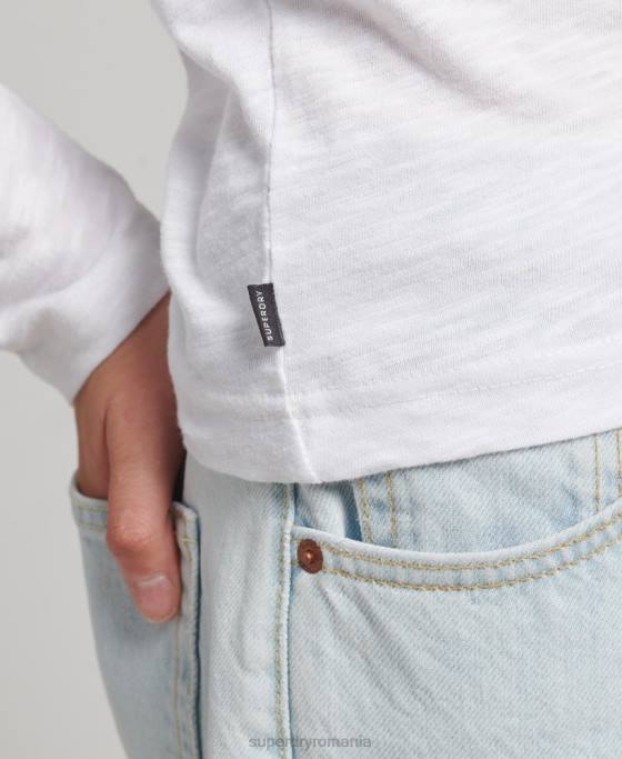 Superdry top henley din jerseu slub cu mânecă lungă îmbrăcăminte alb femei JX0Z3001