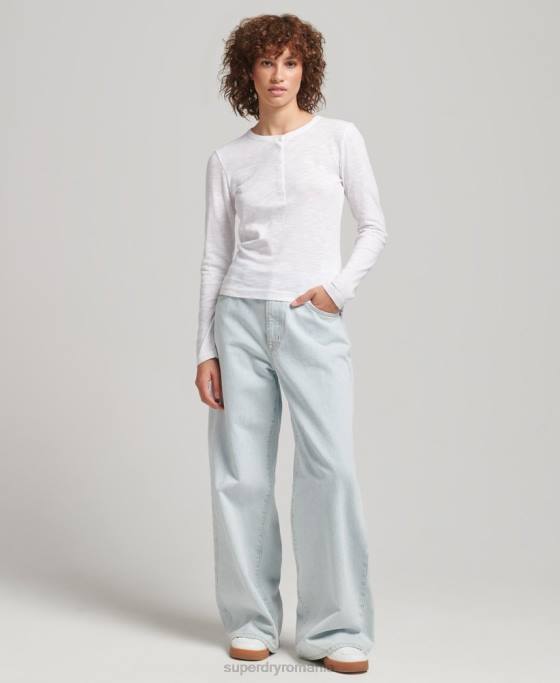 Superdry top henley din jerseu slub cu mânecă lungă îmbrăcăminte alb femei JX0Z3001