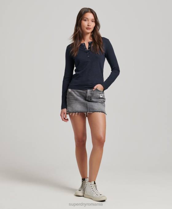 Superdry top henley din jerseu slub cu mânecă lungă îmbrăcăminte marina femei JX0Z2869