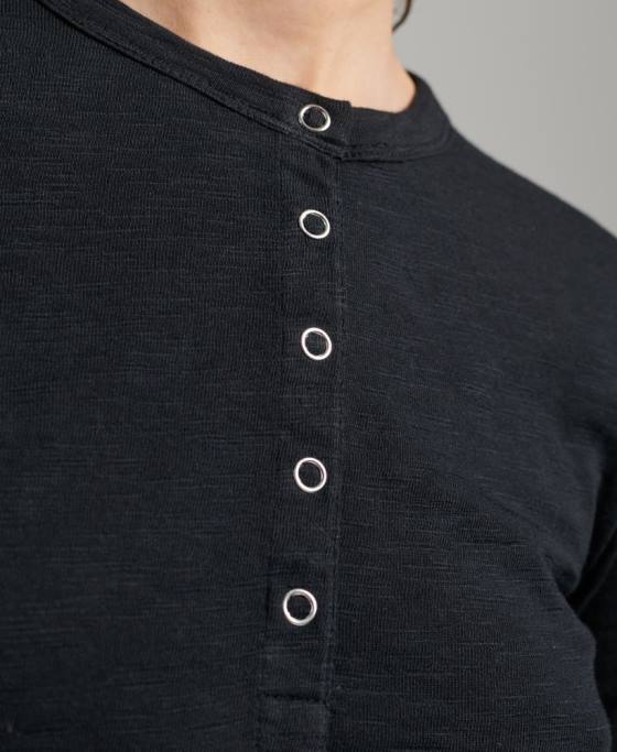 Superdry top henley din jerseu slub cu mânecă lungă îmbrăcăminte negru femei JX0Z3037