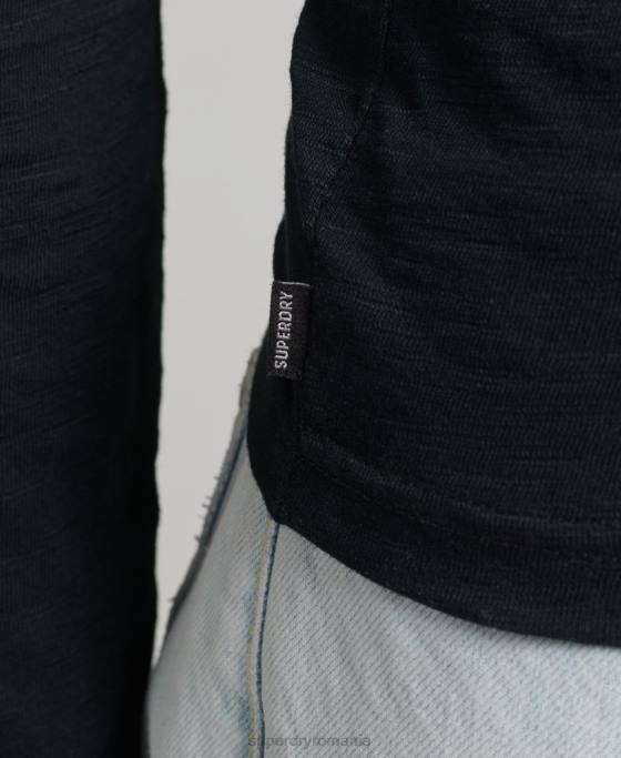 Superdry top henley din jerseu slub cu mânecă lungă îmbrăcăminte negru femei JX0Z3037
