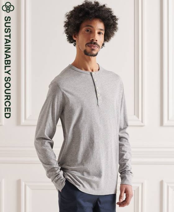 Superdry top henley esențial ușor din bumbac organic îmbrăcăminte gri deschis bărbați JX0Z6424