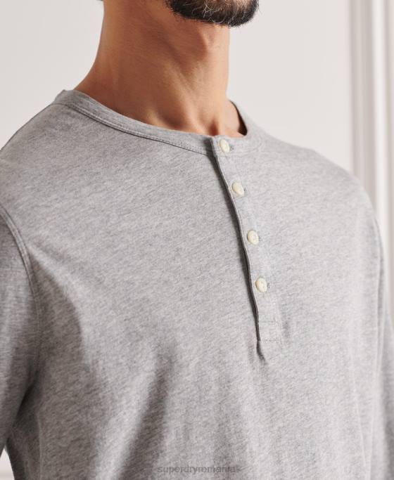 Superdry top henley esențial ușor din bumbac organic îmbrăcăminte gri deschis bărbați JX0Z6424