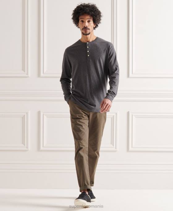 Superdry top henley esențial ușor din bumbac organic îmbrăcăminte gri inchis bărbați JX0Z6421