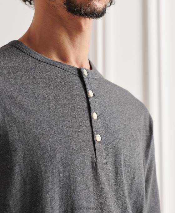 Superdry top henley esențial ușor din bumbac organic îmbrăcăminte gri inchis bărbați JX0Z6421