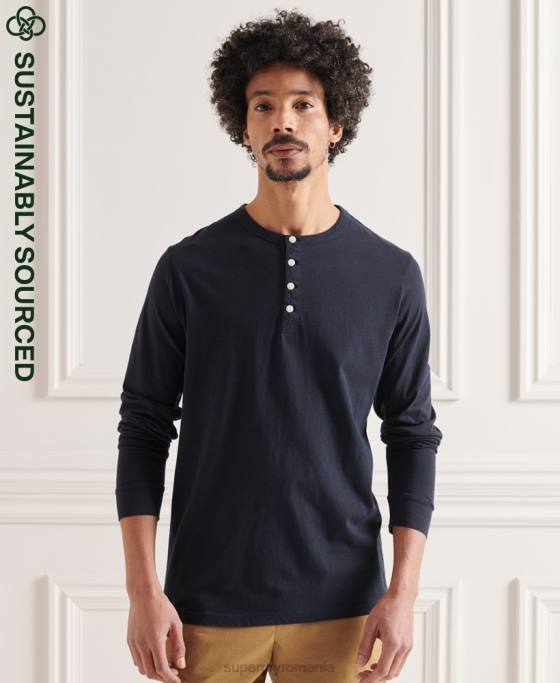 Superdry top henley esențial ușor din bumbac organic îmbrăcăminte marina bărbați JX0Z6489