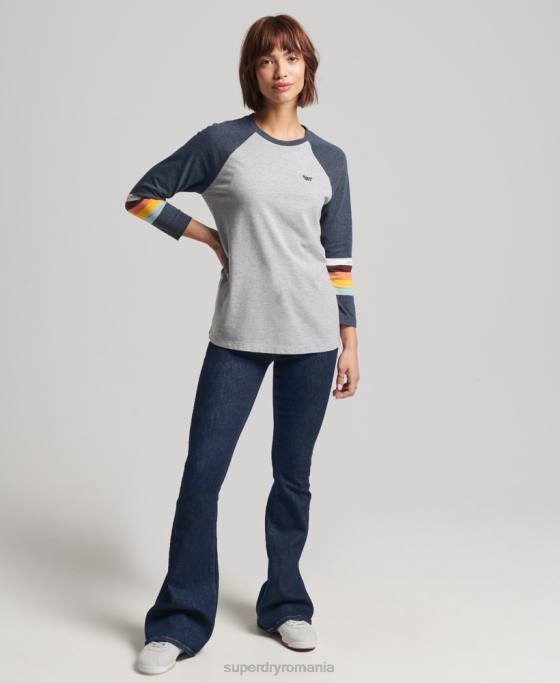 Superdry top raglan cu dungi cali vintage îmbrăcăminte gri deschis femei JX0Z3072