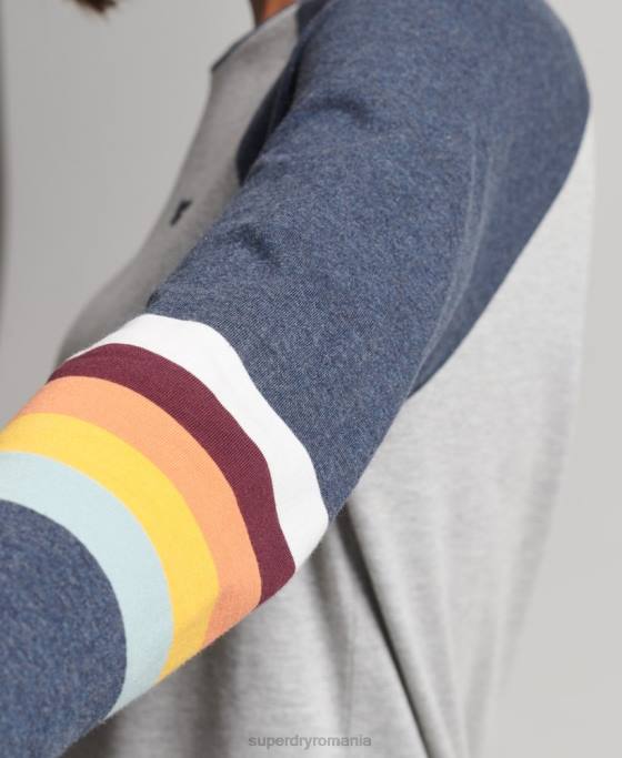 Superdry top raglan cu dungi cali vintage îmbrăcăminte gri deschis femei JX0Z3072