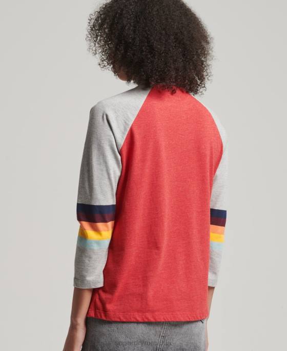 Superdry top raglan cu dungi cali vintage îmbrăcăminte roșu femei JX0Z3047