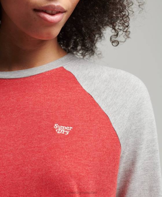 Superdry top raglan cu dungi cali vintage îmbrăcăminte roșu femei JX0Z3047