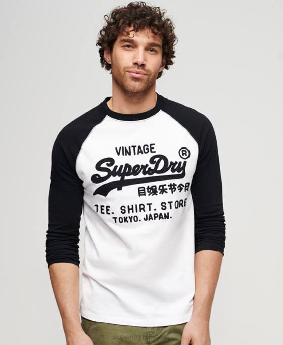 Superdry top raglan cu mânecă lungă magazin logo vintage îmbrăcăminte alb bărbați JX0Z42
