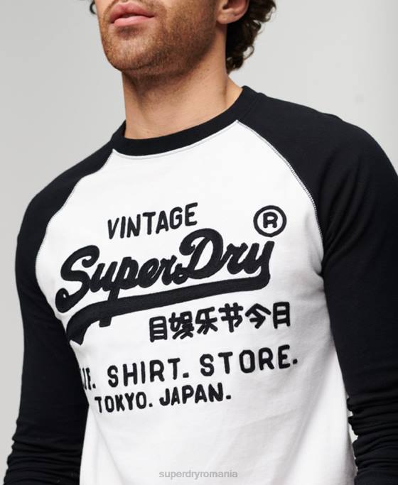 Superdry top raglan cu mânecă lungă magazin logo vintage îmbrăcăminte alb bărbați JX0Z42
