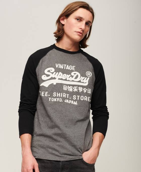 Superdry top raglan cu mânecă lungă magazin logo vintage îmbrăcăminte gri inchis bărbați JX0Z86