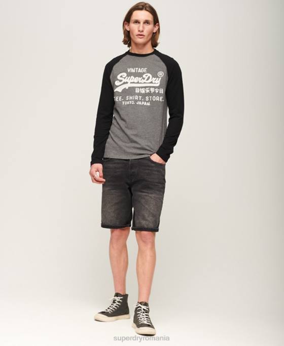 Superdry top raglan cu mânecă lungă magazin logo vintage îmbrăcăminte gri inchis bărbați JX0Z86
