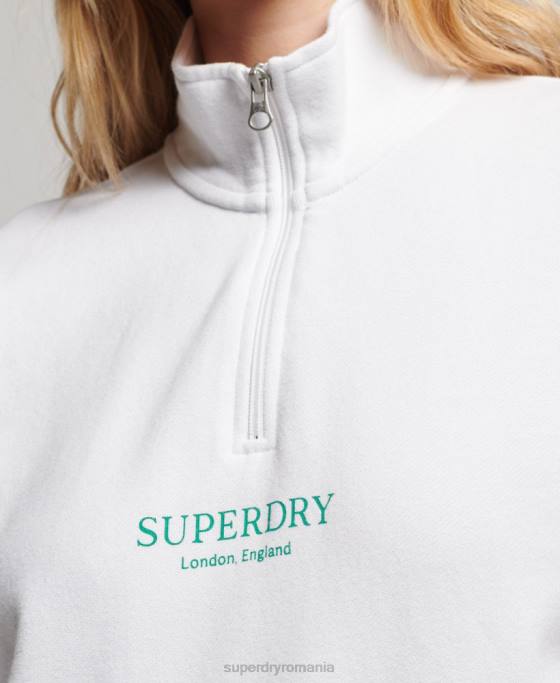 Superdry top sport cu jumătate de fermoar îmbrăcăminte alb femei JX0Z3356