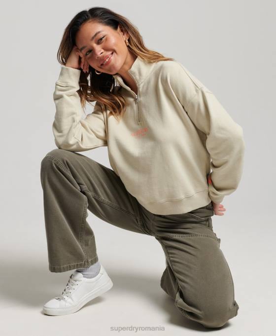 Superdry top sport cu jumătate de fermoar îmbrăcăminte bej femei JX0Z3327