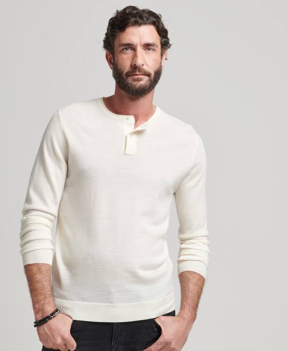 Superdry top tricotat henley merinos îmbrăcăminte cremă bărbați JX0Z1520