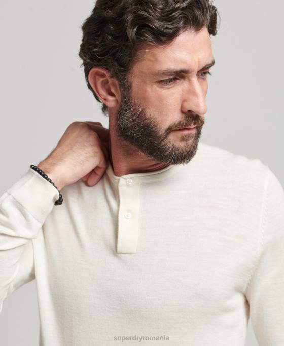 Superdry top tricotat henley merinos îmbrăcăminte cremă bărbați JX0Z1520