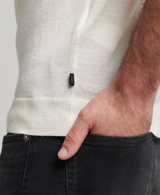 Superdry top tricotat henley merinos îmbrăcăminte cremă bărbați JX0Z1520