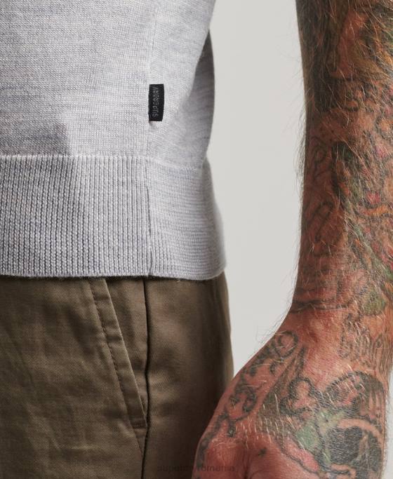 Superdry top tricotat henley merinos îmbrăcăminte gri deschis bărbați JX0Z1521