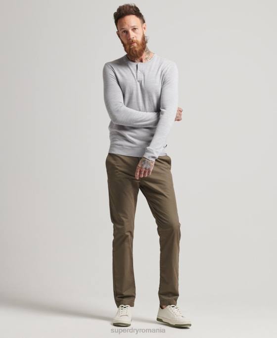 Superdry top tricotat henley merinos îmbrăcăminte gri deschis bărbați JX0Z1521