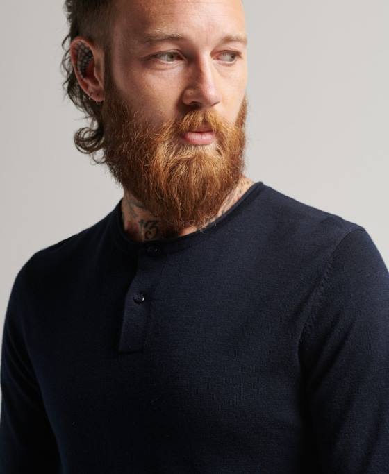 Superdry top tricotat henley merinos îmbrăcăminte marina bărbați JX0Z1522