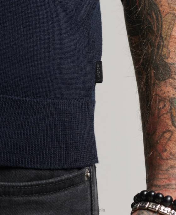 Superdry top tricotat henley merinos îmbrăcăminte marina bărbați JX0Z1522