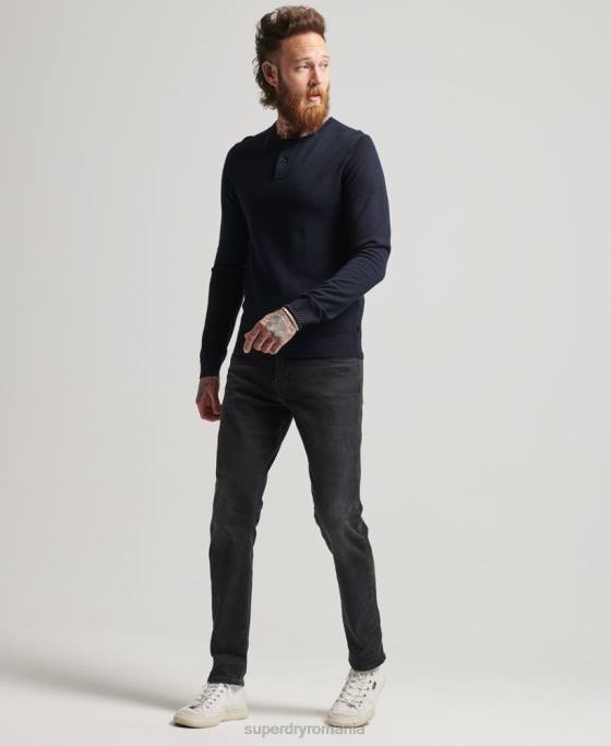 Superdry top tricotat henley merinos îmbrăcăminte marina bărbați JX0Z1522