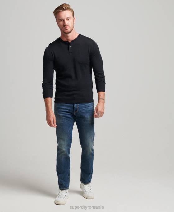 Superdry top tricotat henley merinos îmbrăcăminte negru bărbați JX0Z1534