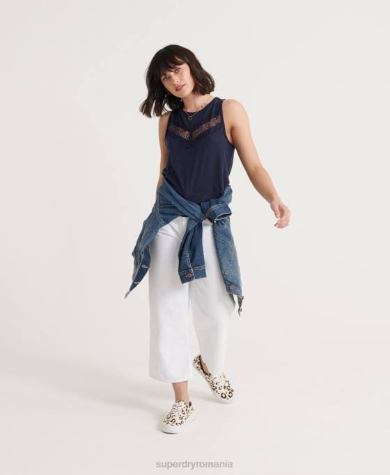 Superdry top vestă din dantelă chevron îmbrăcăminte marina femei JX0Z3086