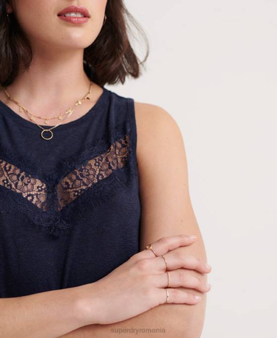 Superdry top vestă din dantelă chevron îmbrăcăminte marina femei JX0Z3086