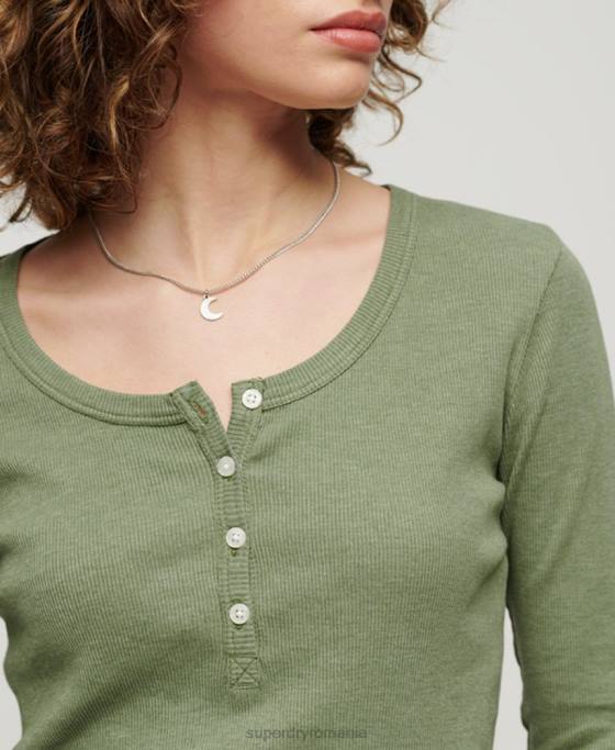 Superdry top vintage cu mânecă lungă cu nasturi îmbrăcăminte kaki femei JX0Z2138