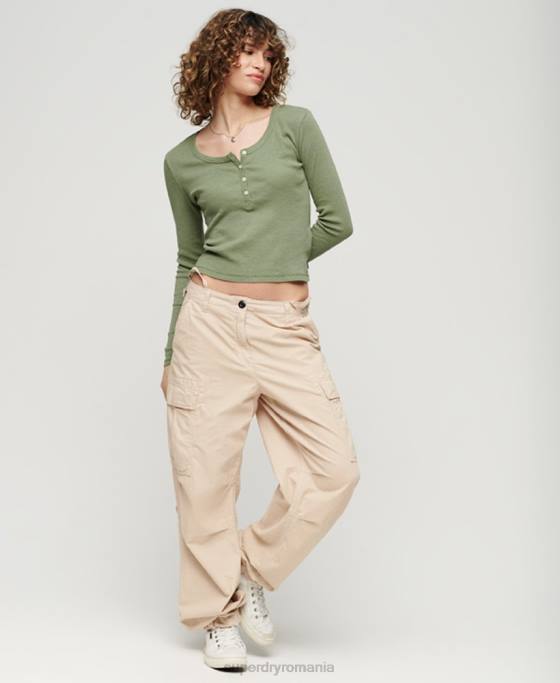 Superdry top vintage cu mânecă lungă cu nasturi îmbrăcăminte kaki femei JX0Z2138