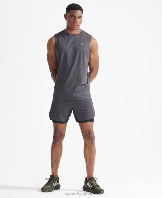 Superdry tren pantaloni scurți premium strat îmbrăcăminte gri inchis bărbați JX0Z356