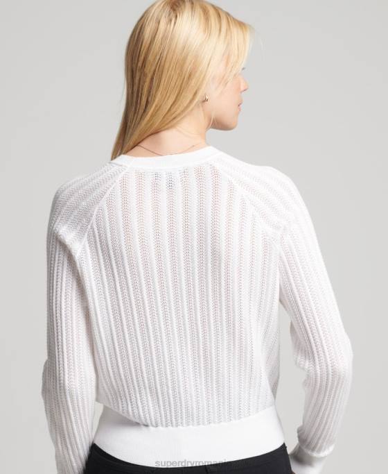 Superdry tricot din dantelă din bumbac organic îmbrăcăminte alb femei JX0Z2944