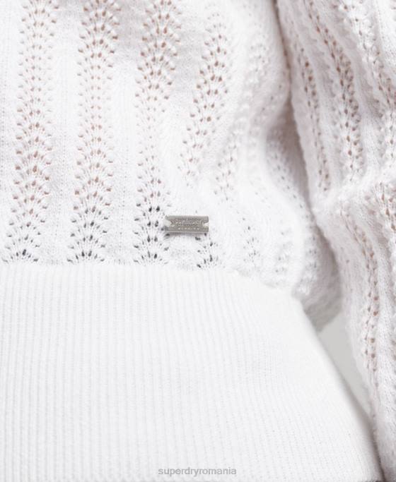 Superdry tricot din dantelă din bumbac organic îmbrăcăminte alb femei JX0Z2944