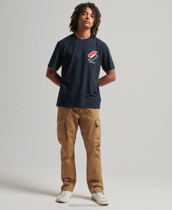 Superdry tricou aplicat clasic îmbrăcăminte marina bărbați JX0Z4926