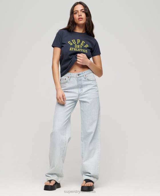 Superdry tricou atletic esențial cu grafic din anii 90 îmbrăcăminte albastru femei JX0Z2030