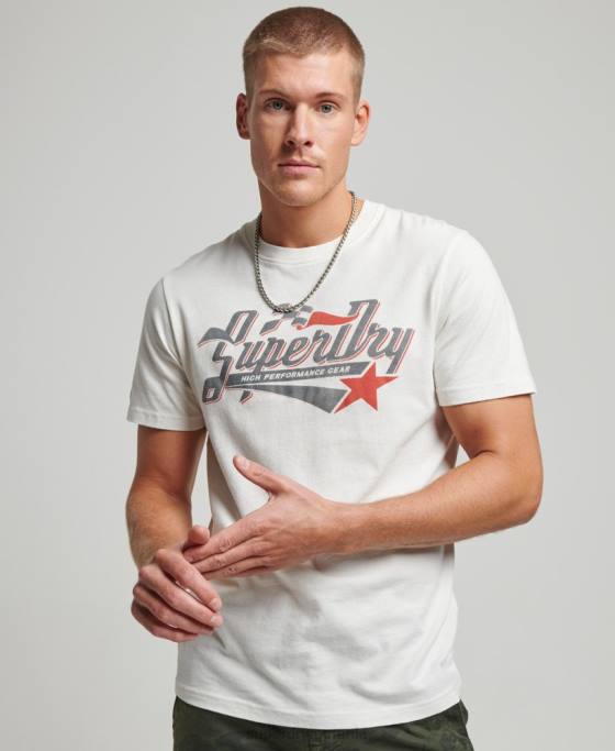 Superdry tricou auto industrial vintage îmbrăcăminte cremă bărbați JX0Z6