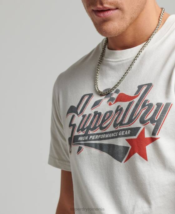 Superdry tricou auto industrial vintage îmbrăcăminte cremă bărbați JX0Z6