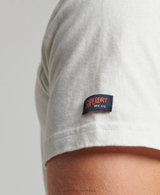 Superdry tricou auto industrial vintage îmbrăcăminte cremă bărbați JX0Z6