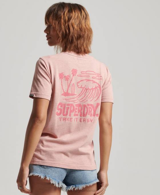 Superdry tricou autocolant de călătorie de epocă îmbrăcăminte roz femei JX0Z2840