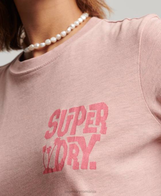 Superdry tricou autocolant de călătorie de epocă îmbrăcăminte roz femei JX0Z2840